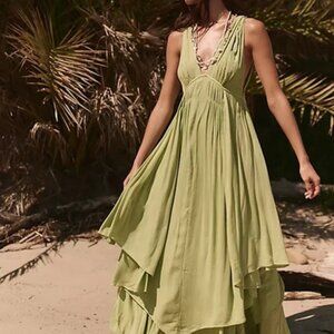 Free People Giovanna Strappy Maxi Dress V Neck Sleeveless Green S
